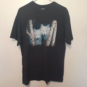Vtg White Wolves T Shirt Mens L Rusty Frentner Art 2002 Black Short Sleeve Y2K